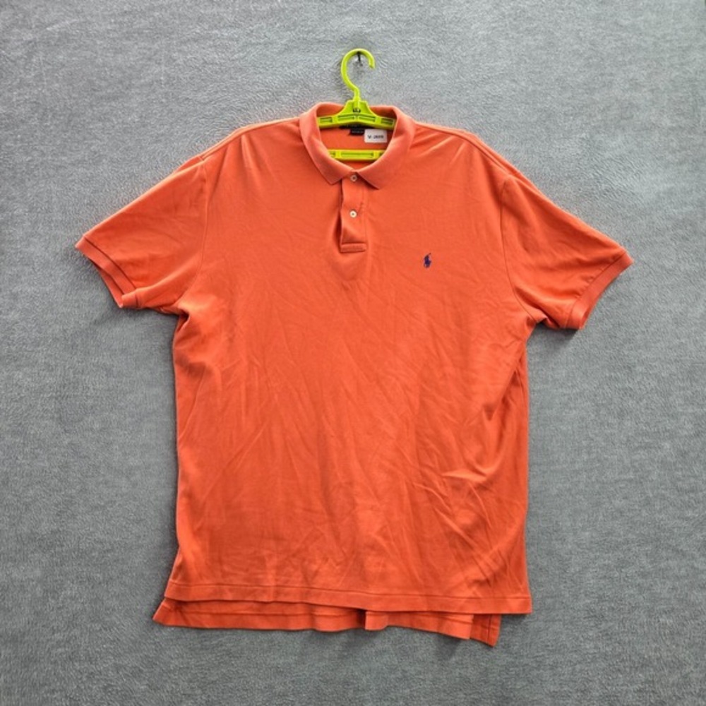 Polo Ralph Lauren Men Polo Shirt Large Orange Logo Embroidered Short Sleeve